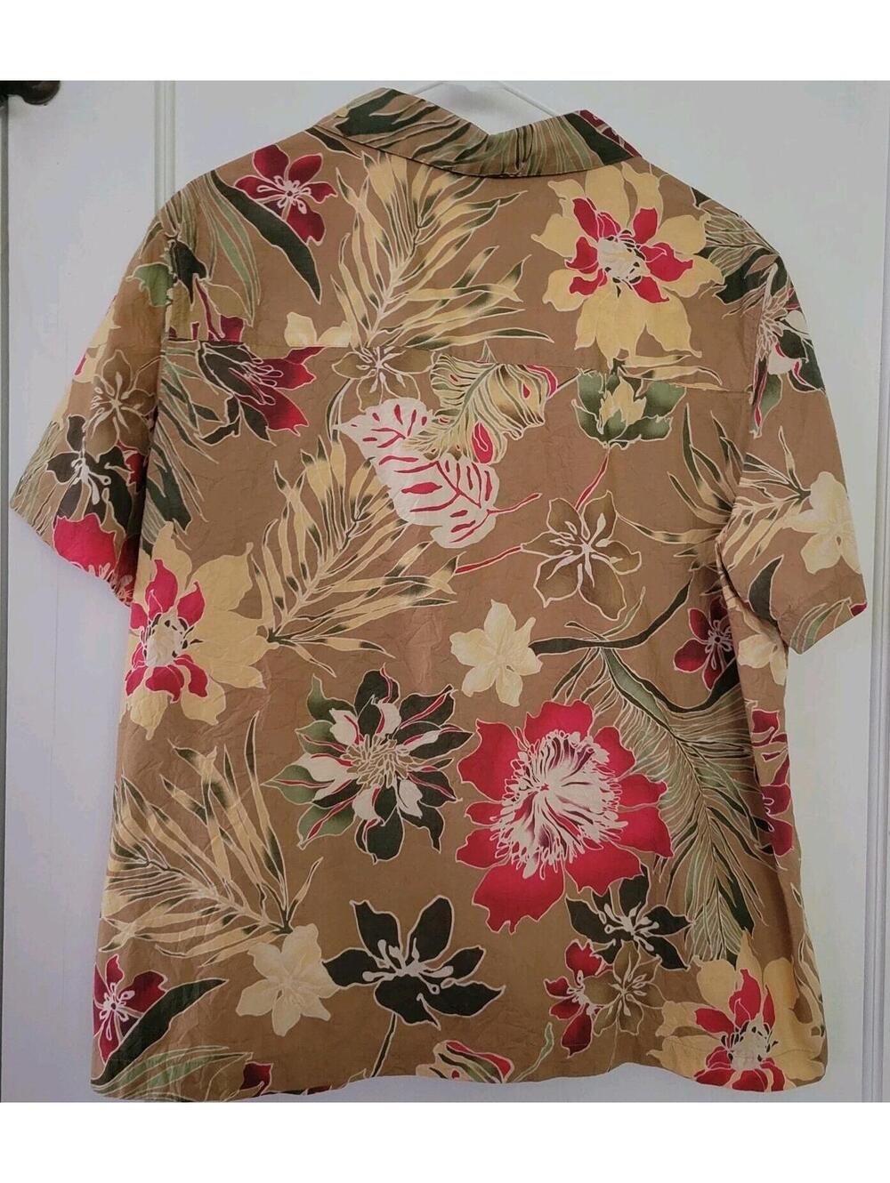 Jamaica Bay Woman's Hawaiian Shirt 100% Cotton Size 2X Floral Tan - Picture 2 of 6